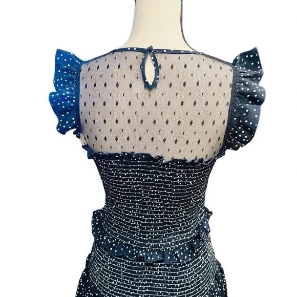 Aqua Tiered Polka Dot Mini Dress Navy/White Size M NWT - Picture 4 of 7